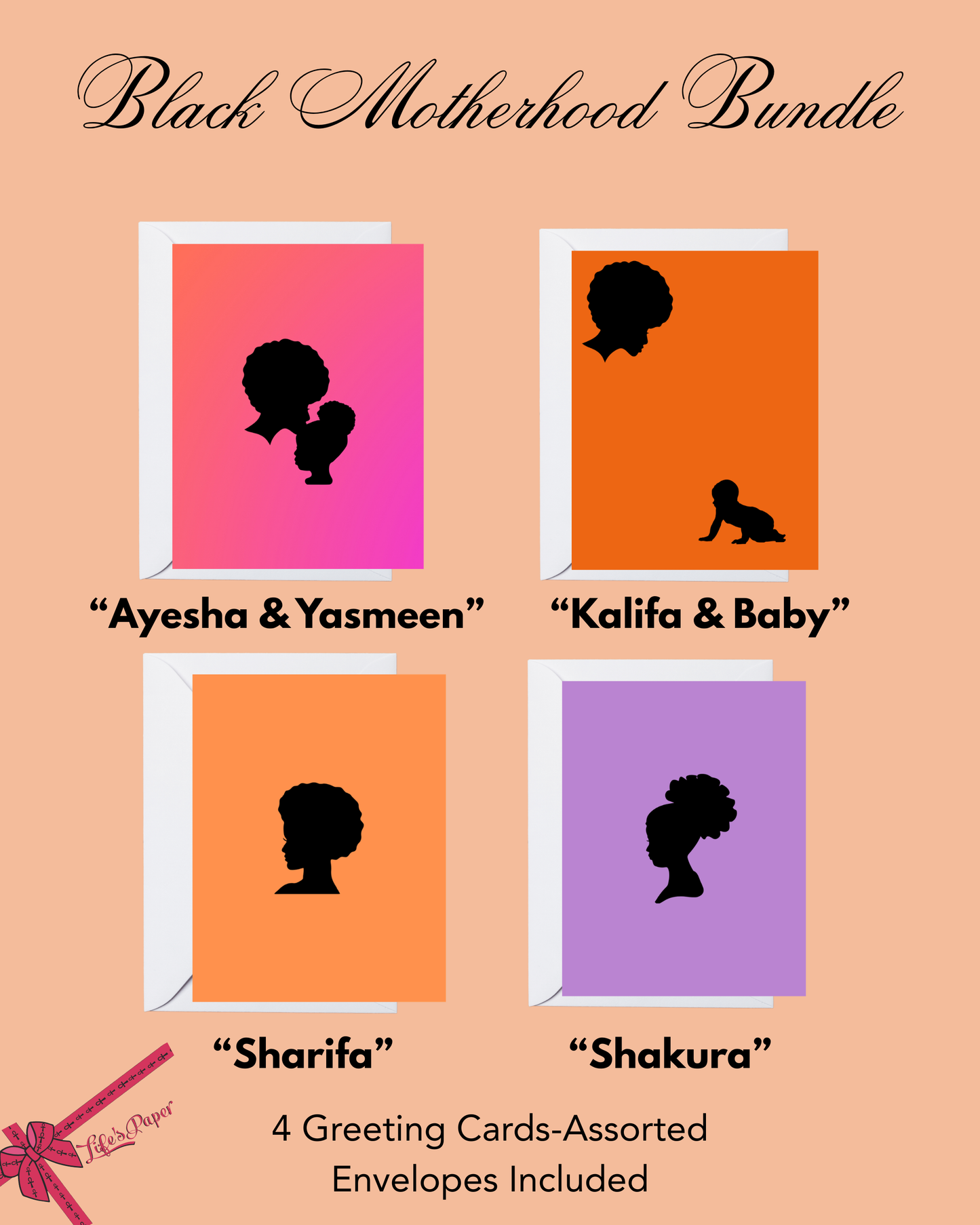 Black Motherhood Greeting Card Assortment-4 Pack