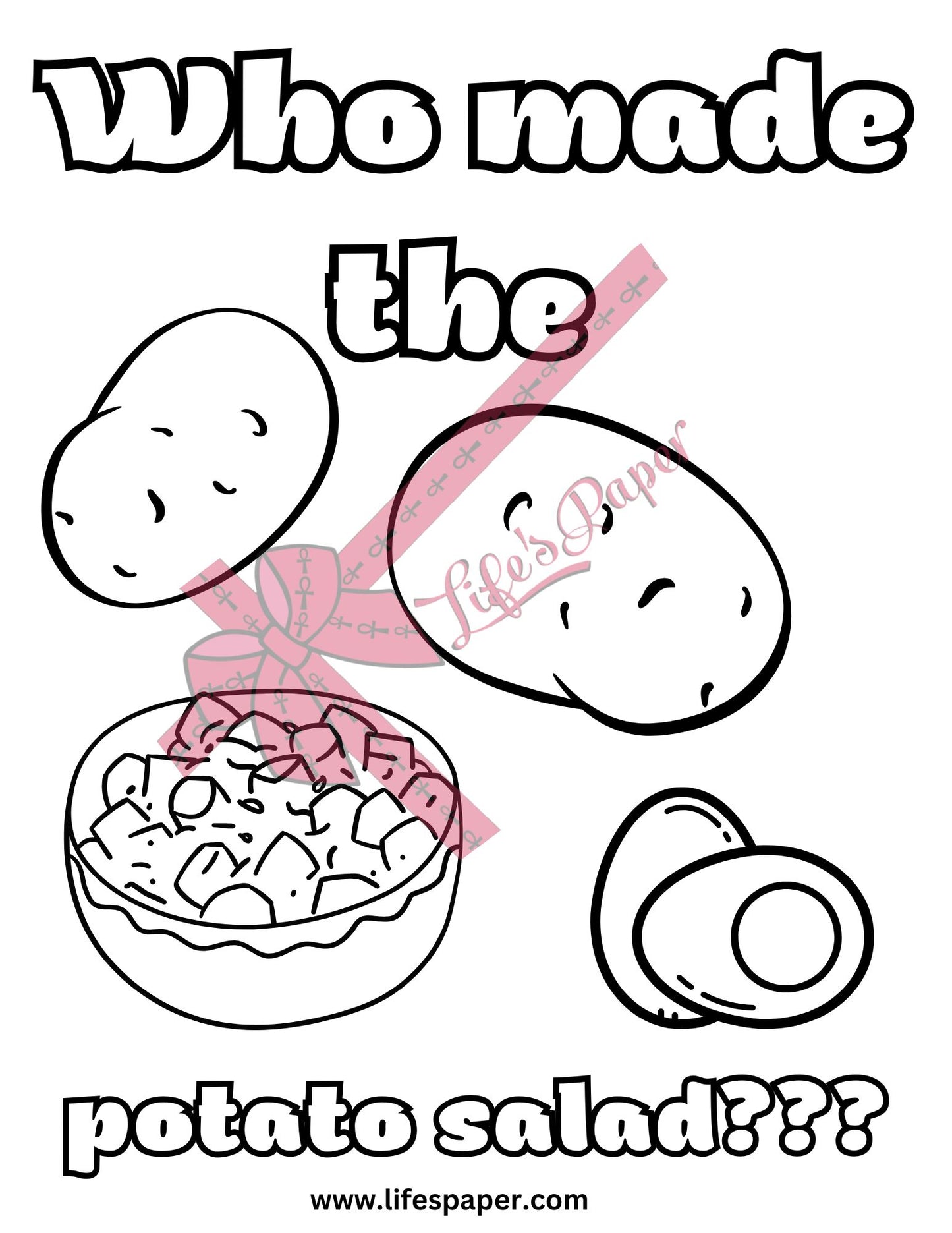 I Lift Forks Printable Coloring Page-Potato Salad-Printable PDF