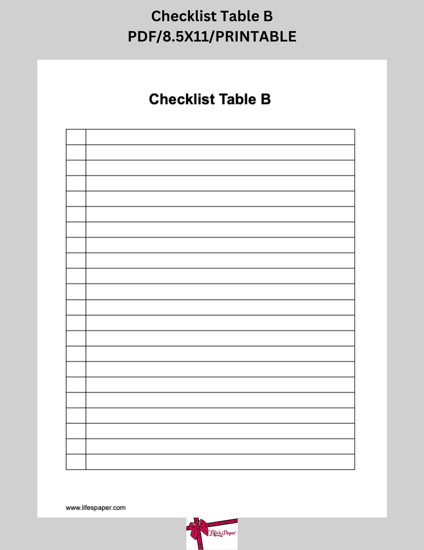 Blank Checklist Table Set of 3-Printable PDF