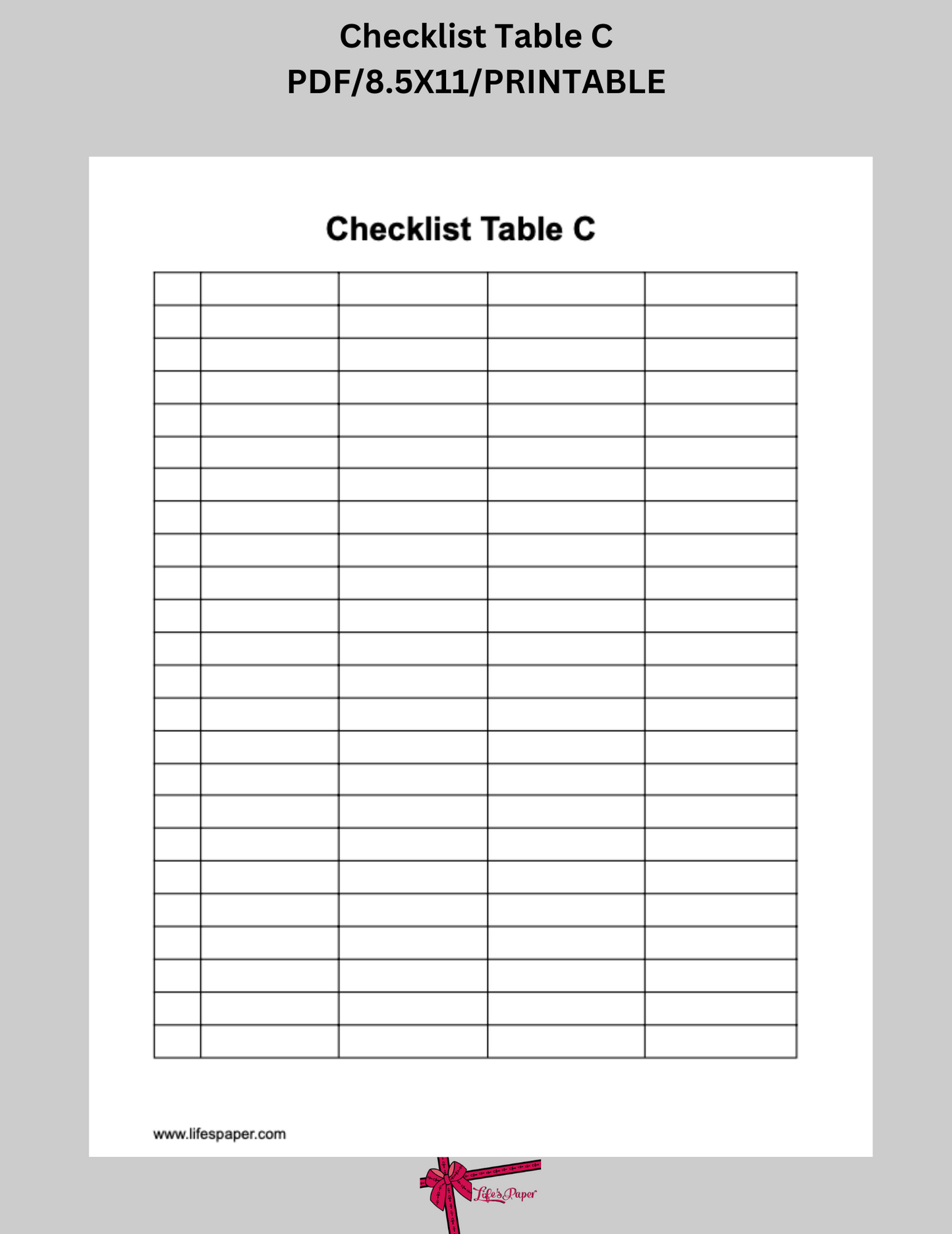 Blank Checklist Table Set of 3-Printable PDF