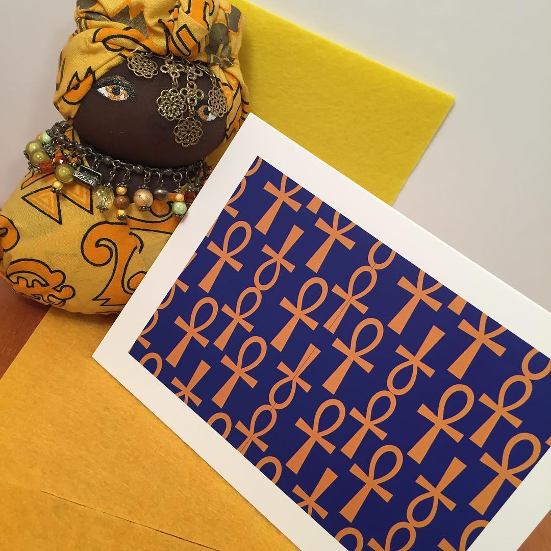 Ankh Greeting Card-Blue and Gold (single greeting card)