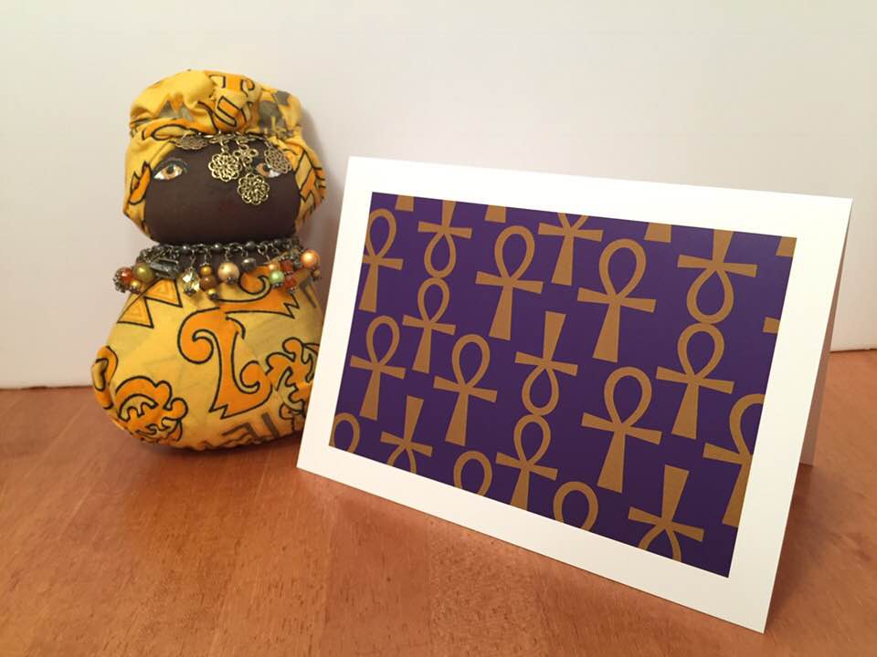Ankh Greeting Card-Purple and Gold (single greeting card)