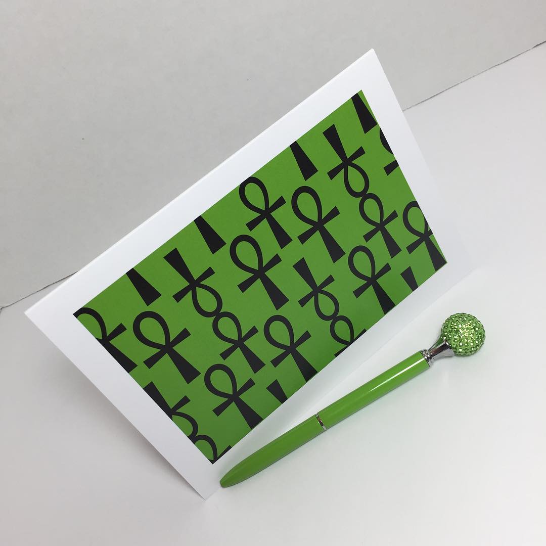 Ankh Greeting Card-Green and Black (single greeting card)