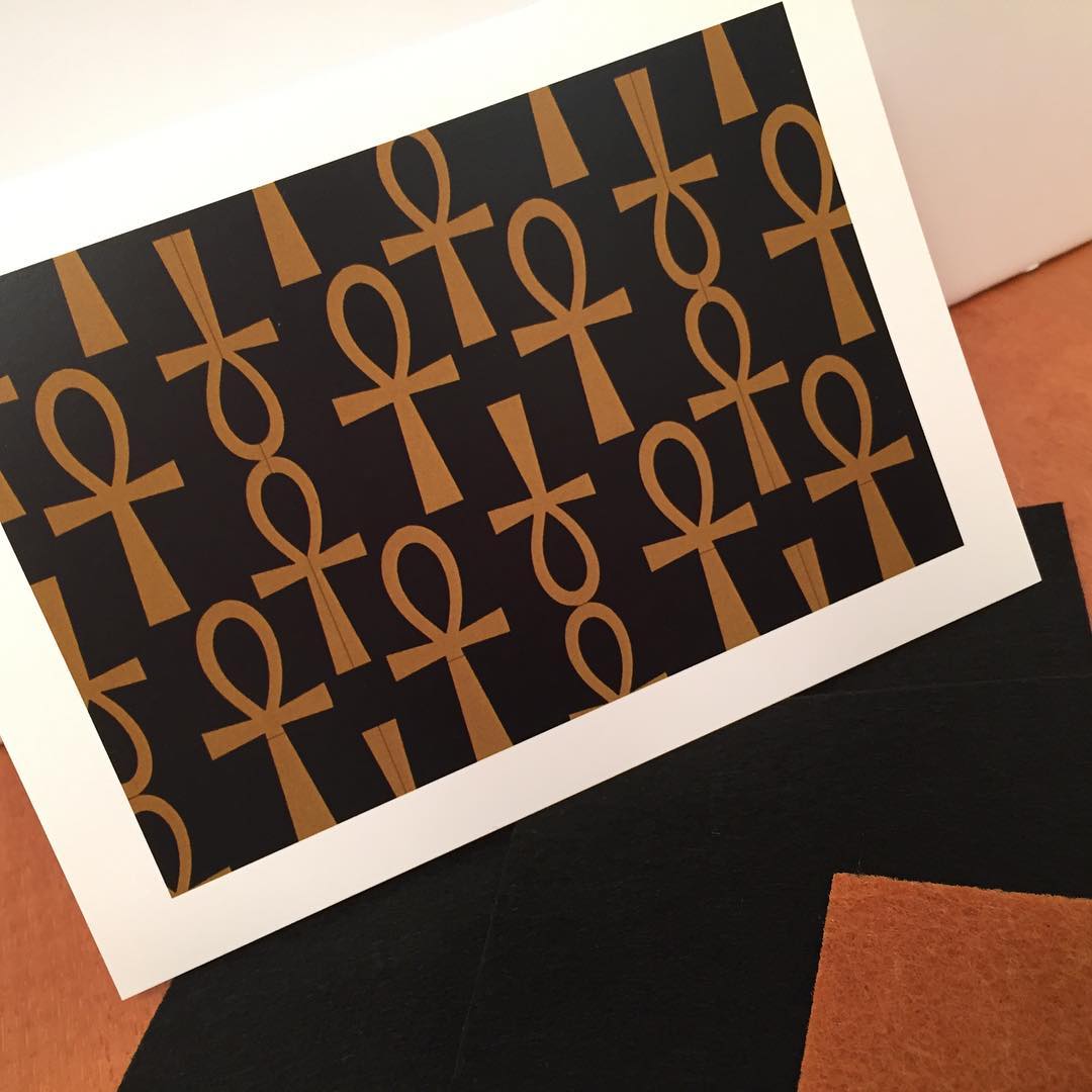 Ankh Greeting Card-Black and Gold (single greeting card)