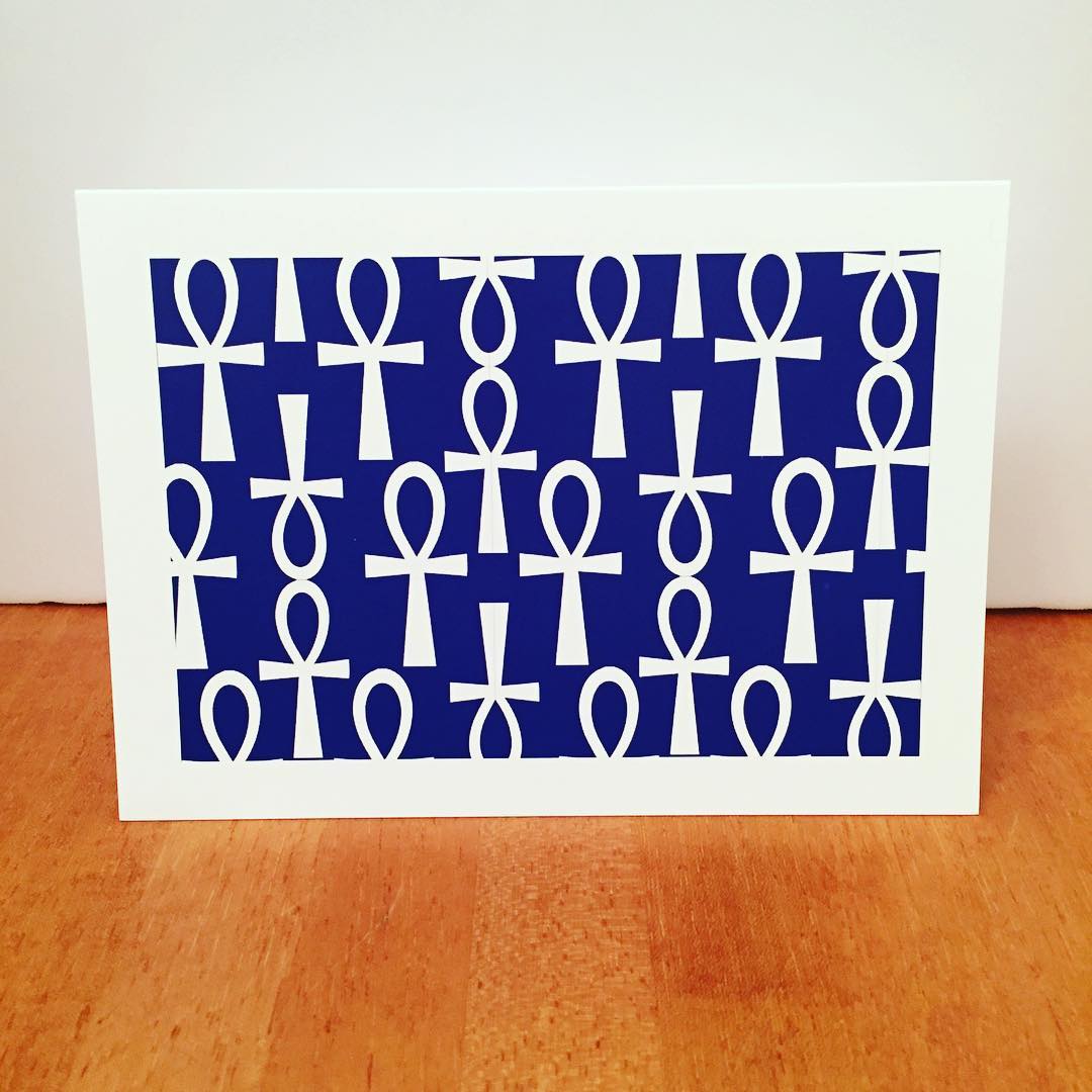 Ankh Greeting Card-Blue and White (single greeting card)