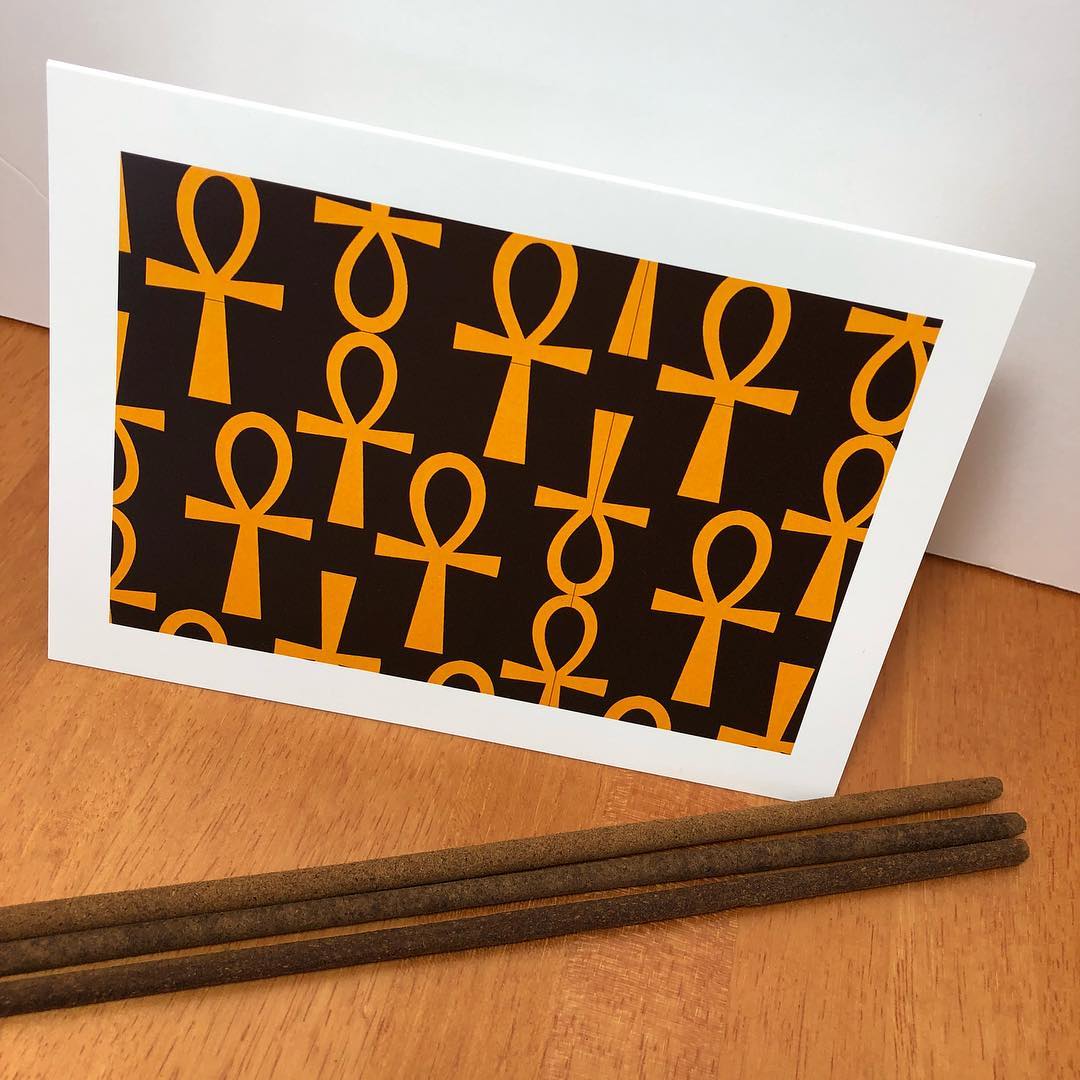 Ankh Greeting Card-Brown and Gold (single greeting card)