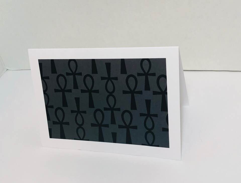 Ankh Greeting Card-Grey and Black- (single greeting card)