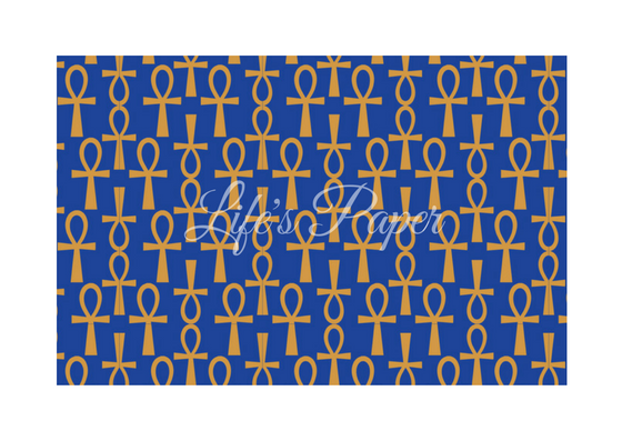 Ankh Greeting Card-Blue and Gold (single greeting card)