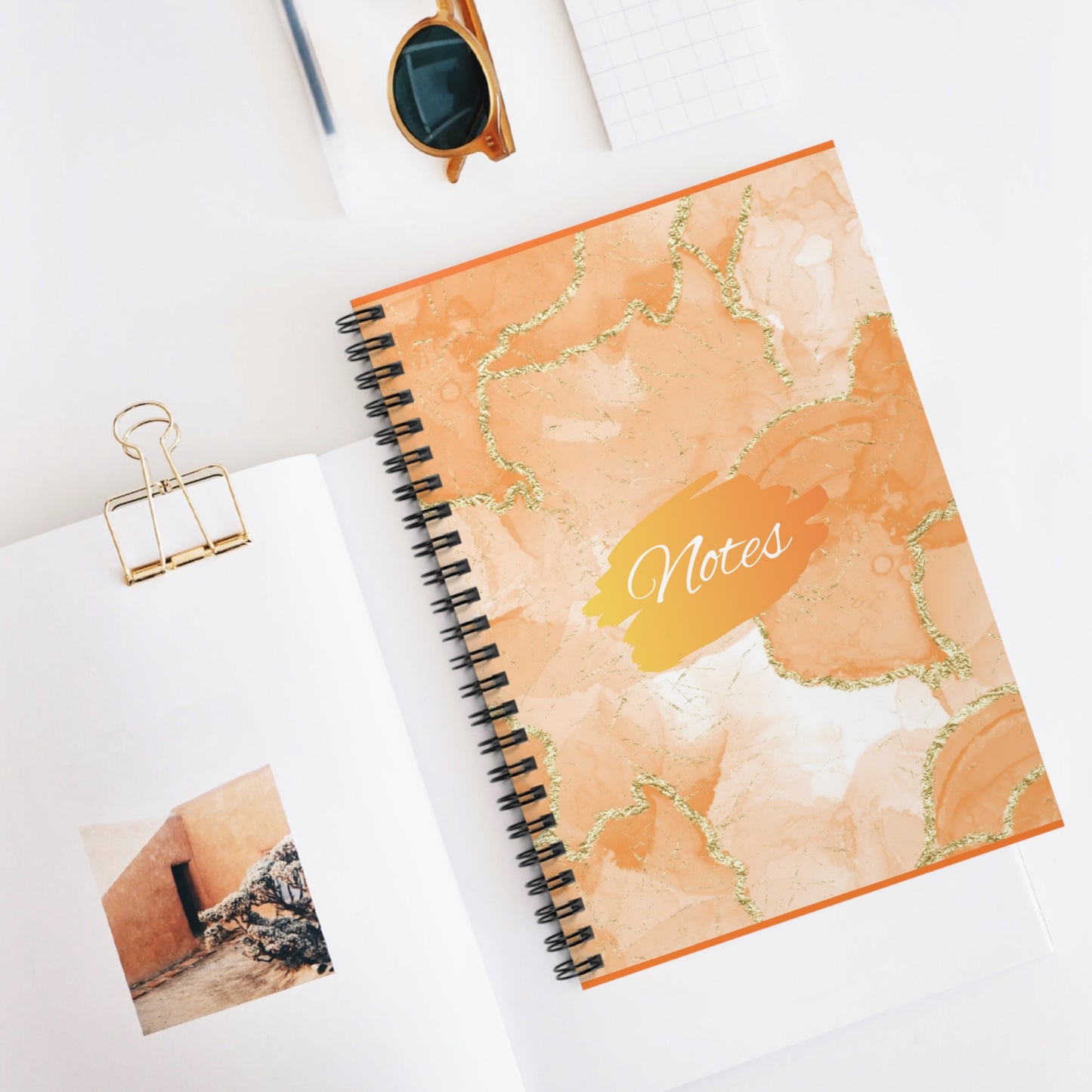 Orange Marble Spiral Notebook - College Ruled Lines 6"x 8"