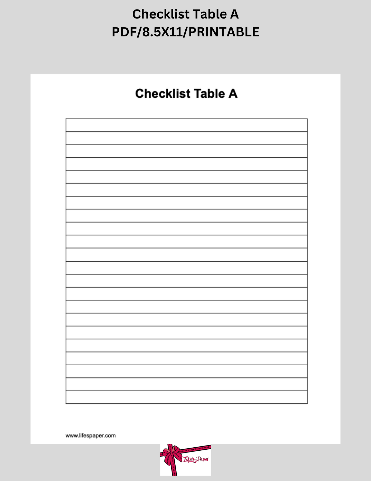 Blank Checklist Table Set of 3-Printable PDF